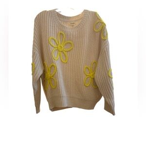 Eesome Cream Sweater with Yellow Floral Accents